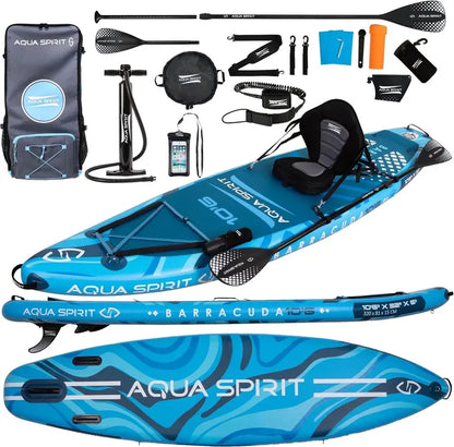 Aqua Spirit Inflatable SUP Board  320 x 81 x 15 cm Stand-Up Paddleboard with Full Accessory Kit (Paddle, Seat, Backpack, Pump)  Blue