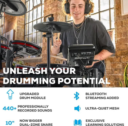 Nitro Max Bluetooth Electric Drum Kit with Mesh Heads and Wireless Connectivity