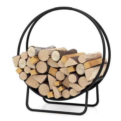 20-Inch Round Heavy-Gauge Metal Log Rack with Stand for Indoor or Outdoor Use