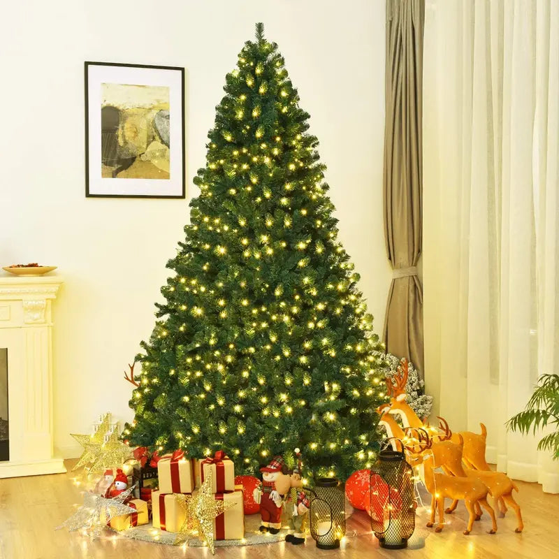 Auto-Spreading Pre-Lit PVC Spruce Christmas Tree with Hinged Branches