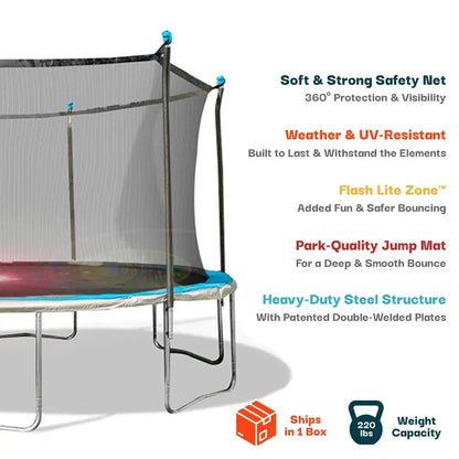 Bounce Pro 14-Foot Trampoline with Flash Lite Zone  LED-Illuminated Jumping Surface & Safety Enclosure