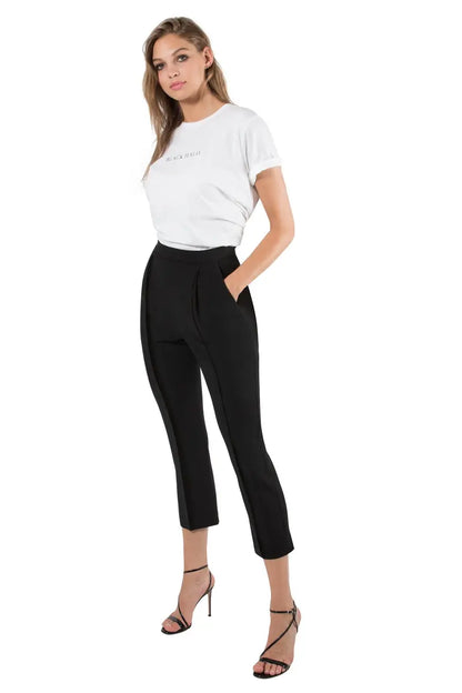 Cropped Straight Pant with Subtle Flare  Pleated Front & Hidden Zip Closure