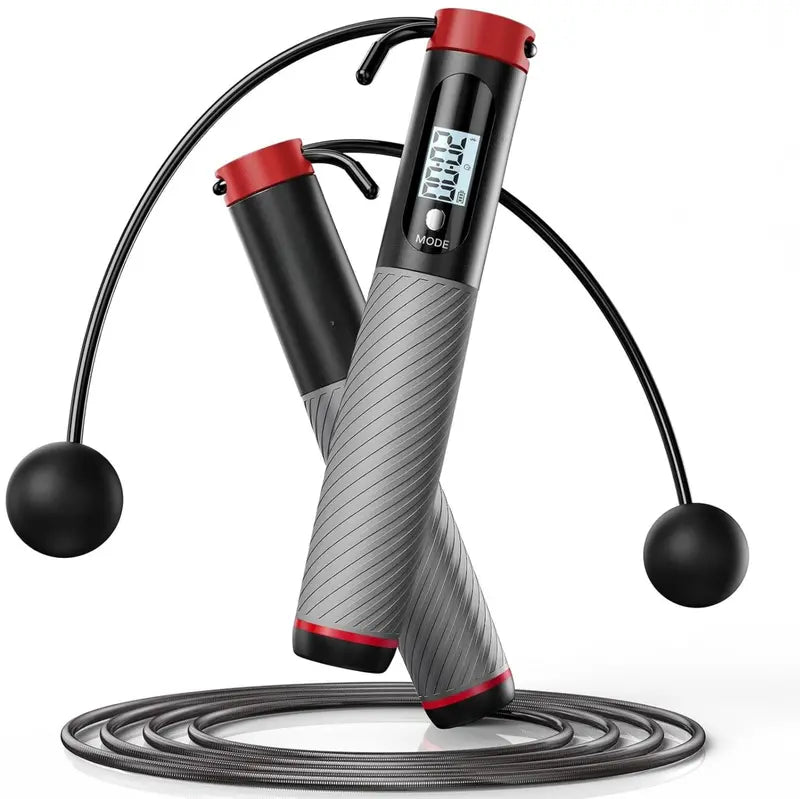 Cordless or Full-Length Weighted Jump Rope with Built-In Digital Counter Display