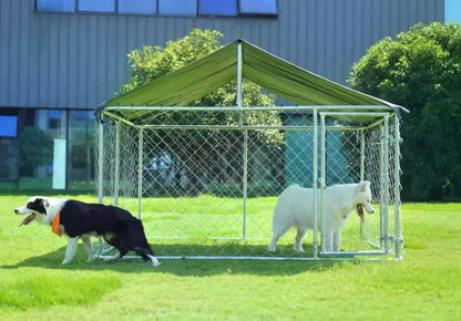 Petony Heavy Duty Outdoor Dog Kennel with UV & Water Resistant Roof Cover, Chain-Link Fence & Secure Swing Gate