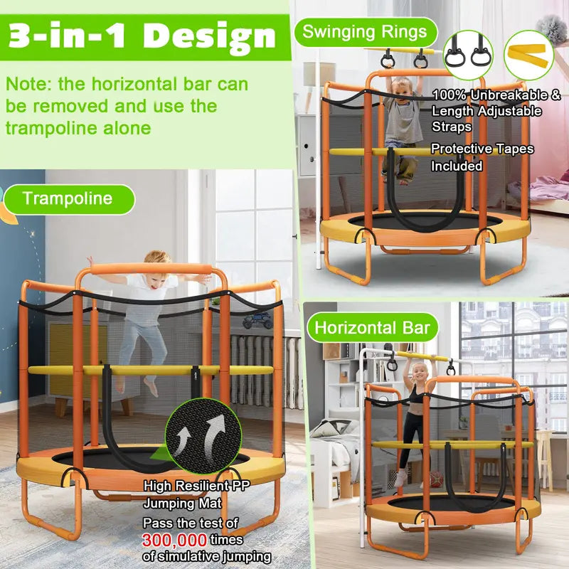 60-Inch Kids’ Trampoline with Enclosed Safety Net and Reinforced Frame