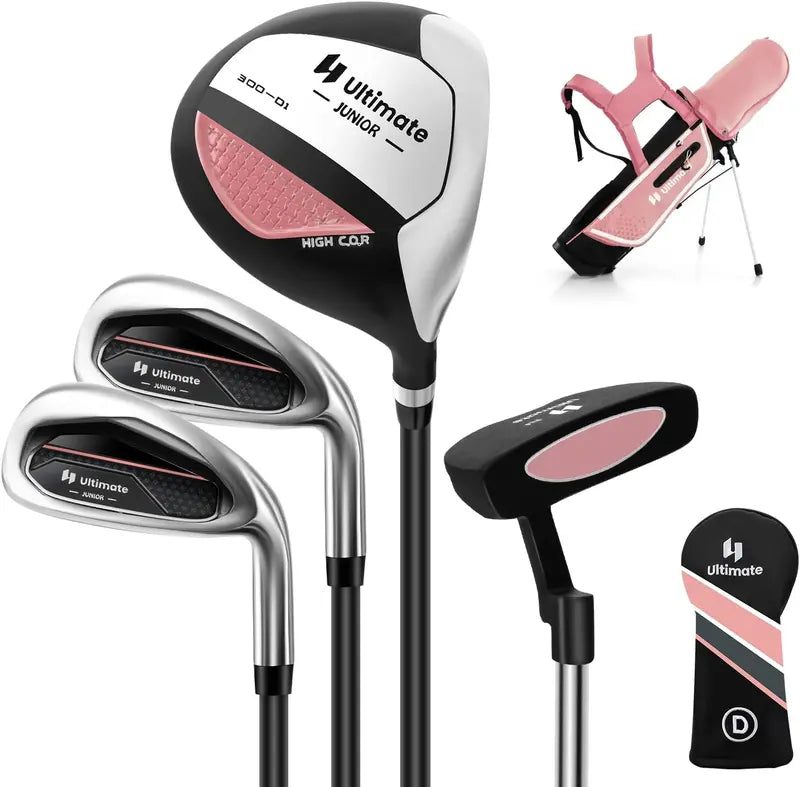 Junior Right-Handed Golf Club Set for Kids Including Stand Bag & Weatherproof Rain Hood