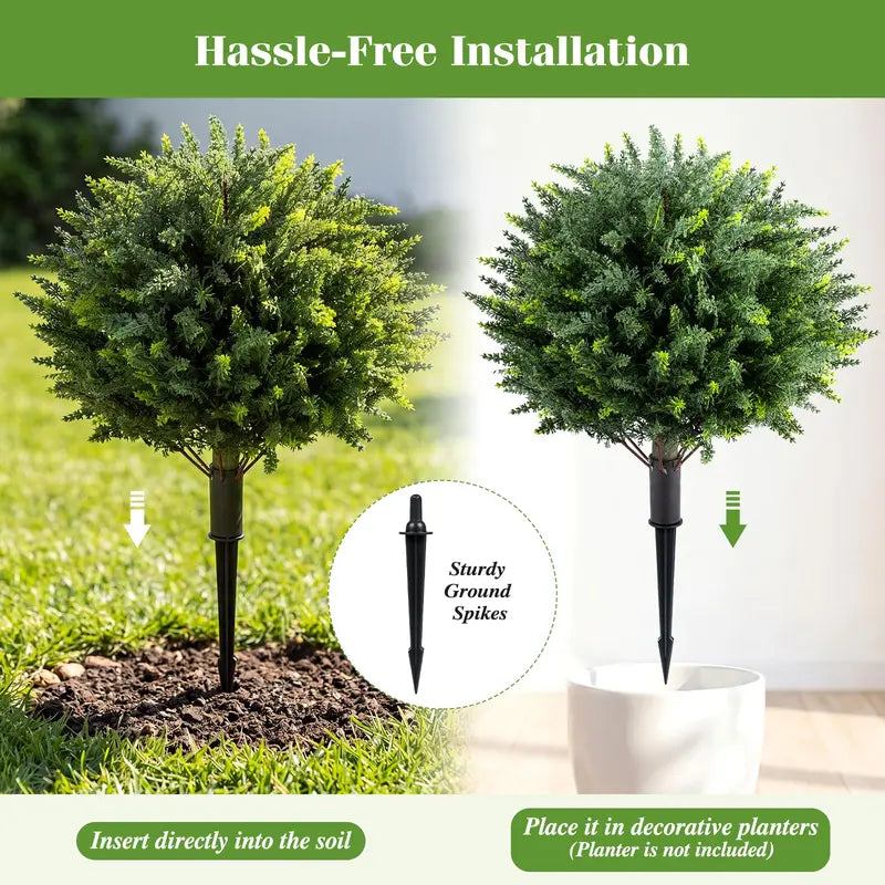 Set of Two 27.5-Inch Artificial Cypress Topiaries  UV-Resistant Patio &amp; Porch Decor