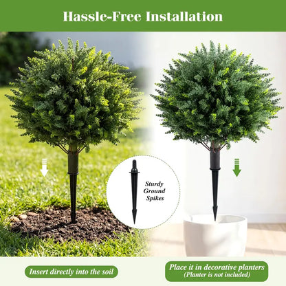 Set of Two 27.5-Inch Artificial Cypress Topiaries  UV-Resistant Patio &amp; Porch Decor