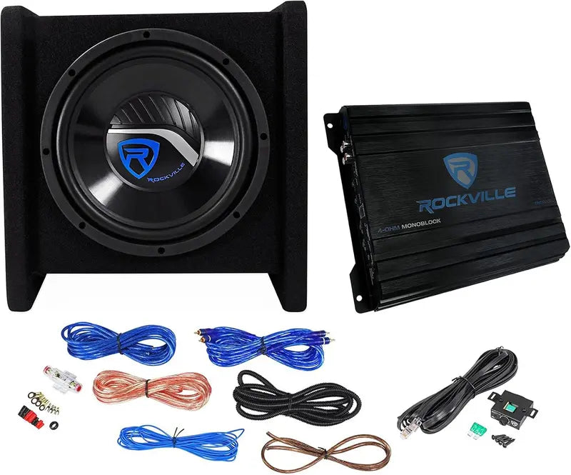1200W Dual 12″ Car Subwoofer Enclosure Kit  Includes Mono Amplifier & Wiring  Deep Bass Response & Streamlined Installation for Custom Audio Systems