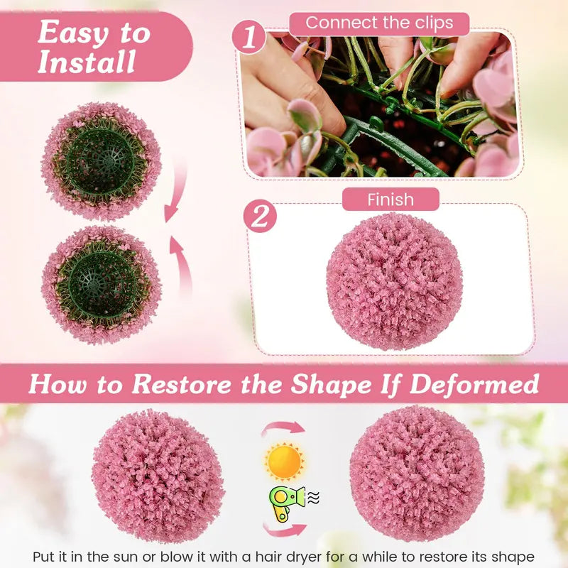 Set of Two 17.5-Inch Outdoor Artificial Topiary Balls  Pink Eucalyptus Faux Greenery