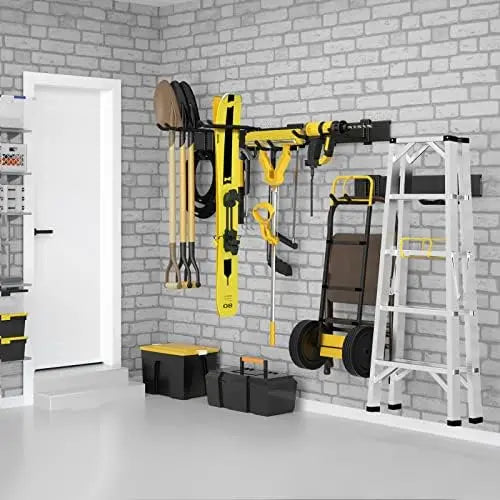 48″ Adjustable Wall-Mount Tool Organizer for Garage, Yard, & Garden  440lbs Capacity, Metal Hooks