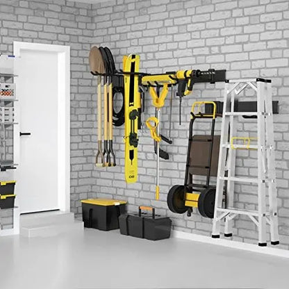 48″ Adjustable Wall-Mount Tool Organizer for Garage, Yard, & Garden  440lbs Capacity, Metal Hooks
