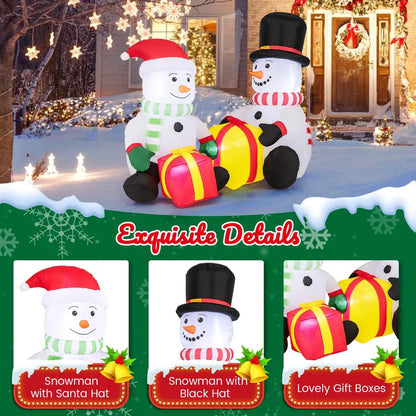 5-Foot Dual-Snowman Inflatable — LED-Illuminated Outdoor Christmas Display Holding Gift Boxes
