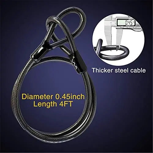 20mm Heavy Duty Bike U-Lock with 4ft Security Cable & Sturdy Bracket  Anti-Theft Combination Lock