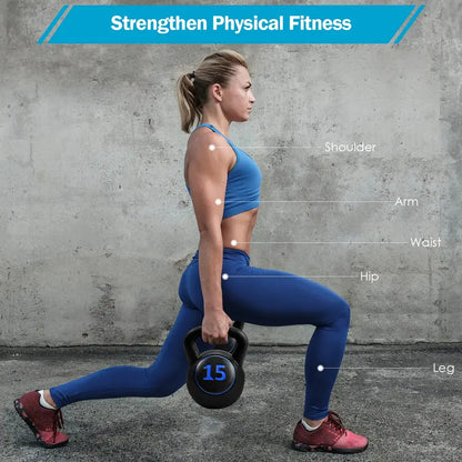 Three-Piece Kettlebell Set  HDPE-Coated Weights (5, 10, 15 lbs) for Home Fitness