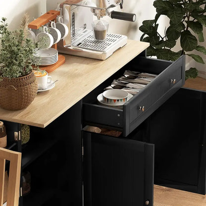 Compact Modern White Coffee Bar Cabinet — Sideboard with Drawer, Adjustable Shelves & Door Storage for Small Kitchens