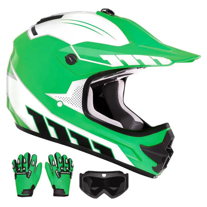 Youth Full-Face Dirt Bike Helmet Kit with Goggles and Riding Gloves