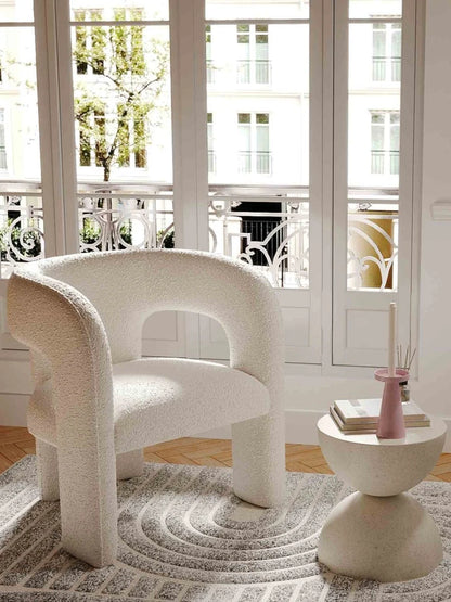 Fauteuil de salle à manger en bouclette blanche