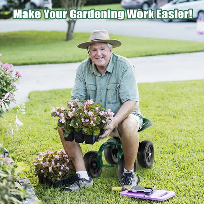 Wheeled Garden Utility Cart, Adjustable Swivel-Seat Cart for Lawn and Landscape Tasks