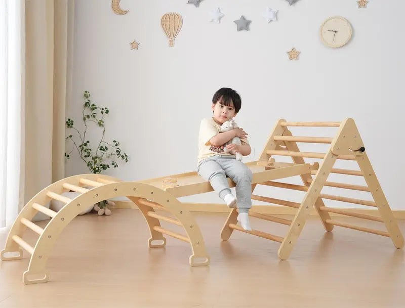 Foldable Wooden Toddler Climbing Gym  Indoor Jungle Playset for Babies and Young Children