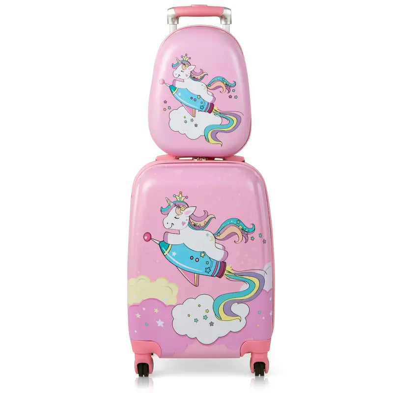 Pink Kids’ Carry-On Luggage Set: 12″ and 18″ Spinner Suitcases