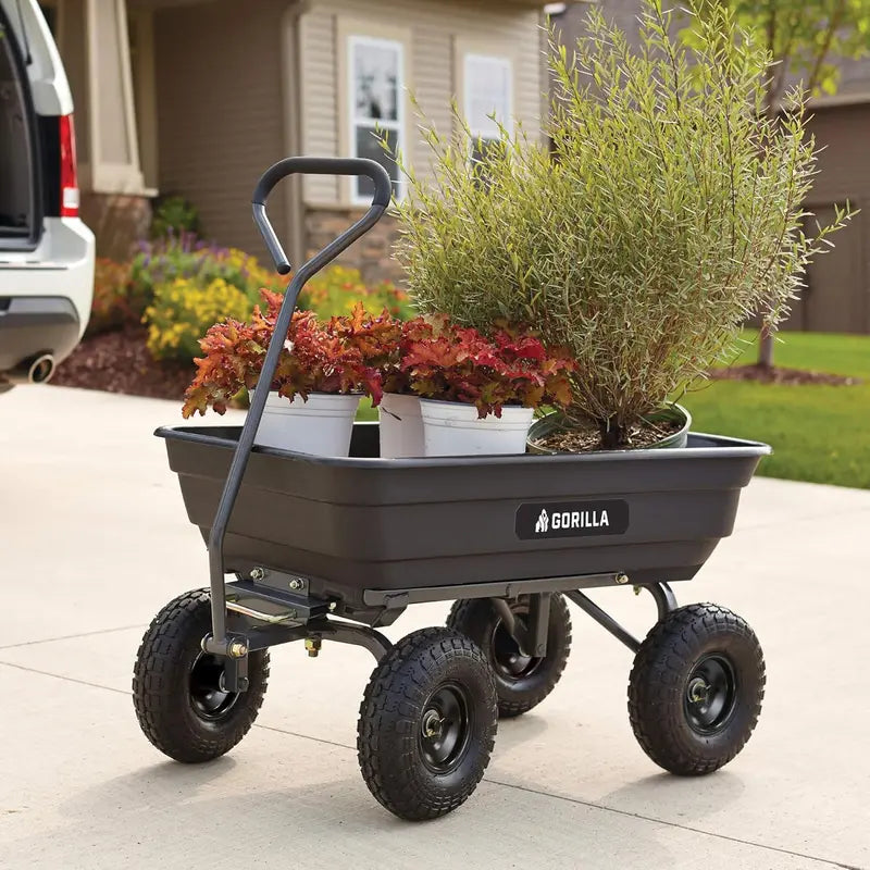 Heavy-Duty Pneumatic Garden Cart  4-Cu-Ft Capacity, 600-Lb Load Rating for Landscaping and Yard Work