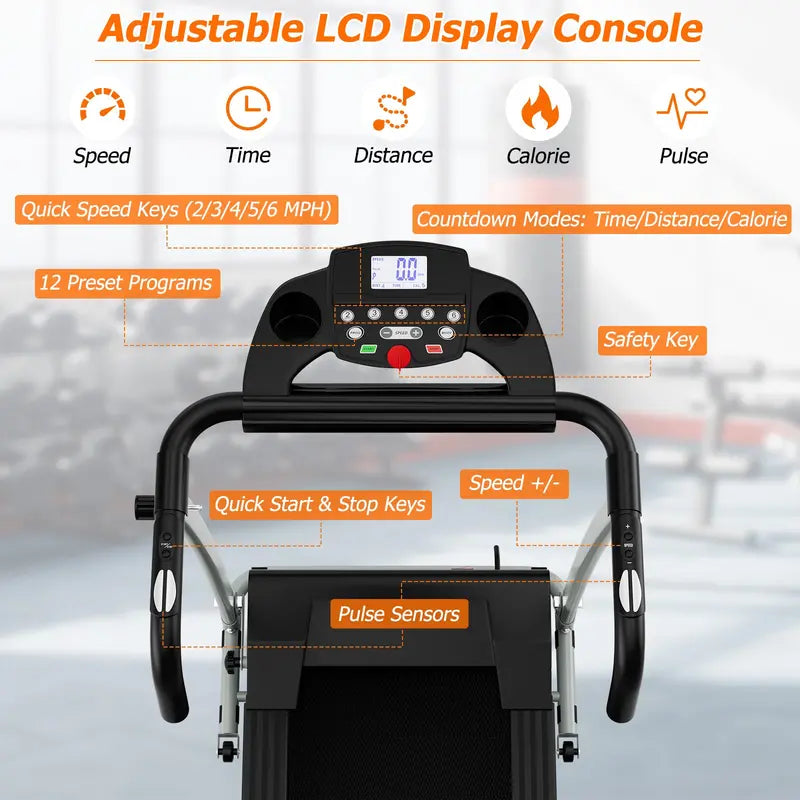 LED-Display Folding Treadmill  Home Running Machine with Phone Holder & Smooth Fold Design