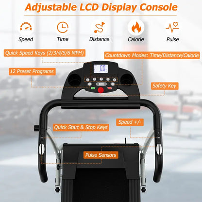 LED-Display Folding Treadmill  Home Running Machine with Phone Holder & Smooth Fold Design