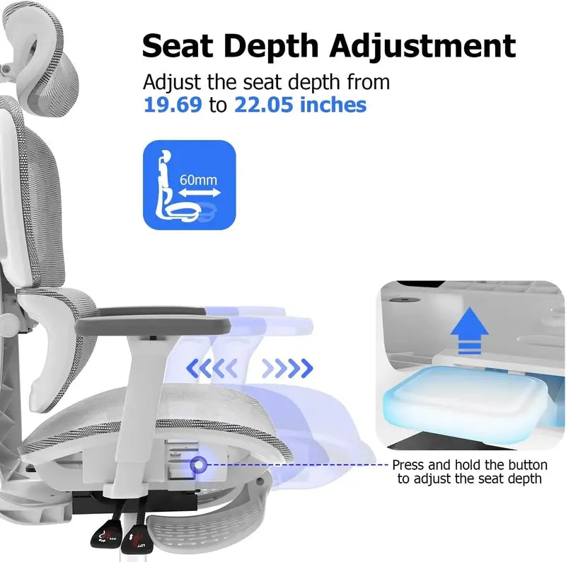 Ergo3D High-Back Mesh Office Chair  Fully Adjustable 3D Armrests and Casters for Home or Workplace