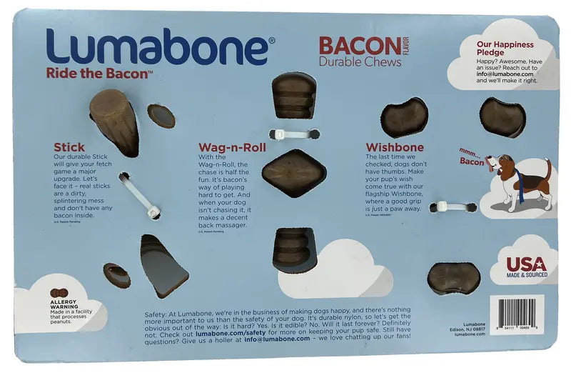 Lumabone Durable Chew Toys, Bacon Flavored (3 Pack)