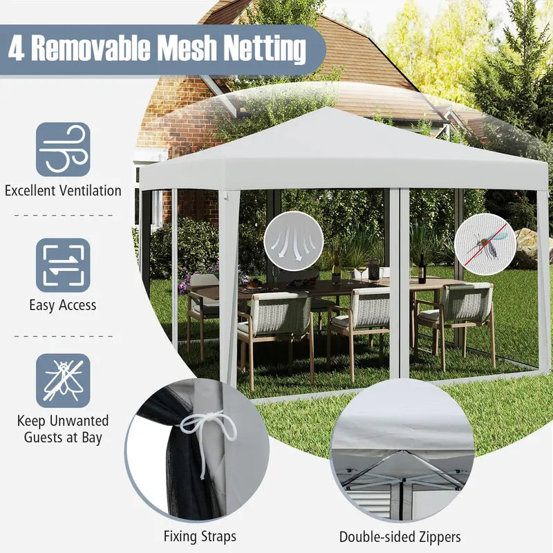 10×10 FT Pop-Up Canopy Tent  Instant Setup Outdoor Shelter with Mesh Panels, Carry Bag & Adjustable Height