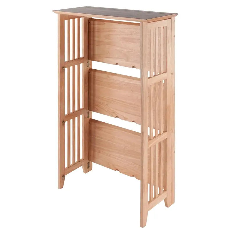 Three-Section Foldable Shelf in Natural Wood Finish