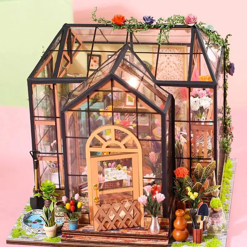 Jenny’s Greenhouse DIY Miniature Dollhouse Kit  Wooden Flowerhouse Toy for Kids