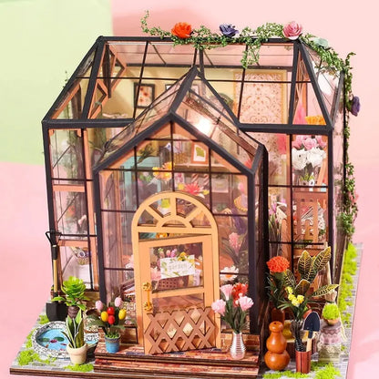 Jenny’s Greenhouse DIY Miniature Dollhouse Kit  Wooden Flowerhouse Toy for Kids