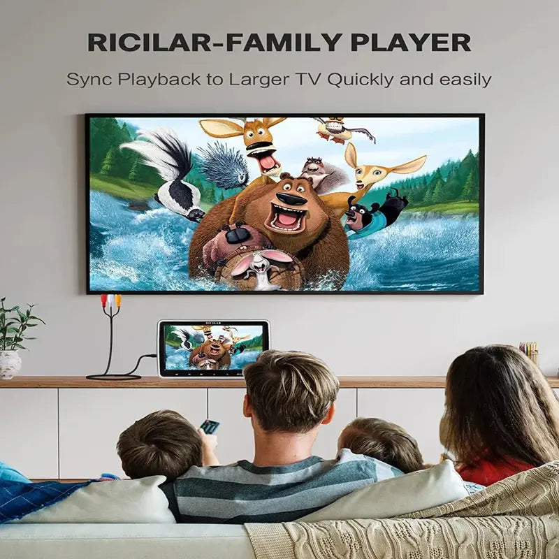 RICILAR 10.5-Inch Dual-Screen Car DVD Player  HD Playback, Multi-Format Support, Includes Mounts &amp; Headphones