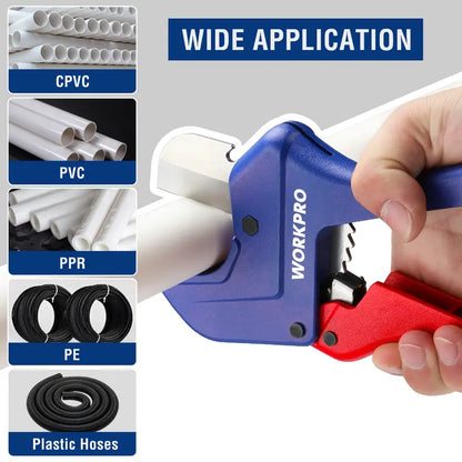 WORKPRO Ratcheting PVC & PEX Pipe Cutter  Cuts Up to 2-1/2″ Diameter