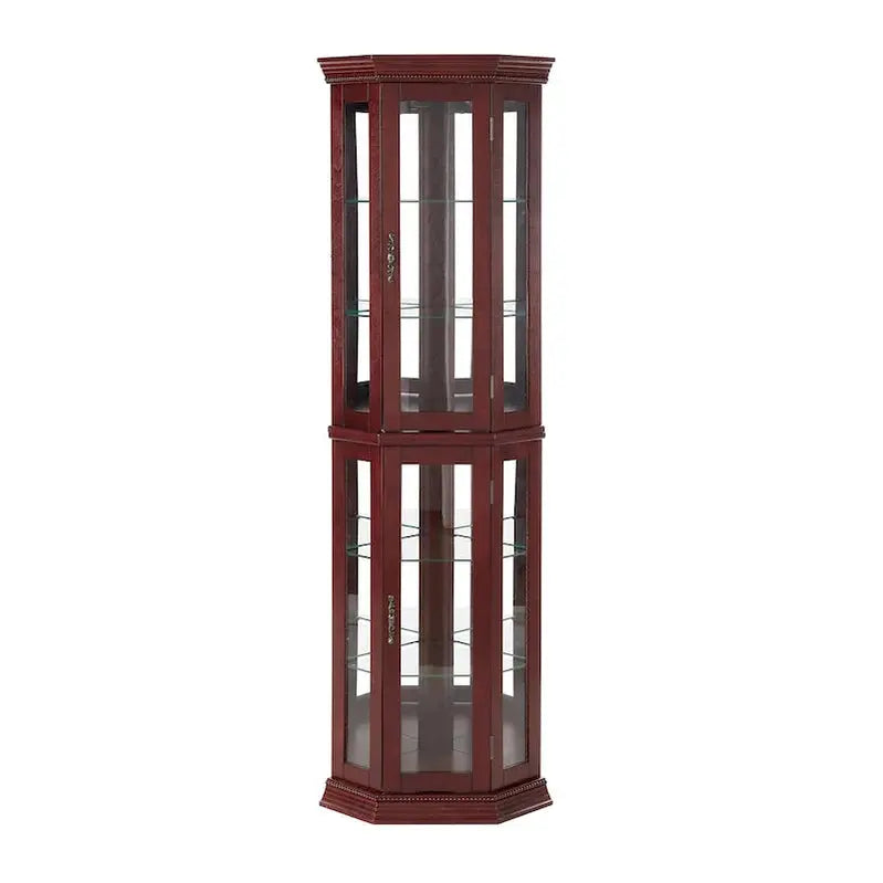 Corner Curio Cabinet with LED Lighting  Tempered Glass Shelves and Mirrored Back Display Unit