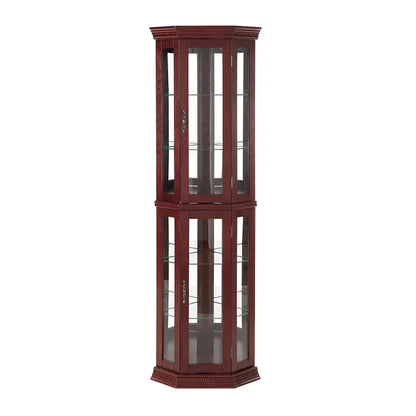 Corner Curio Cabinet with LED Lighting  Tempered Glass Shelves and Mirrored Back Display Unit