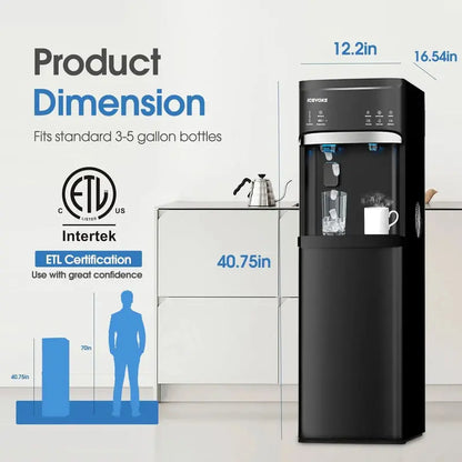 Bottom-Load Self-Cleaning Water Dispenser with Built-In Ice Maker  Black