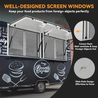 Heavy-Duty Aluminum Food Truck Concession Window  Sliding Screens, Awning Door & Locking System