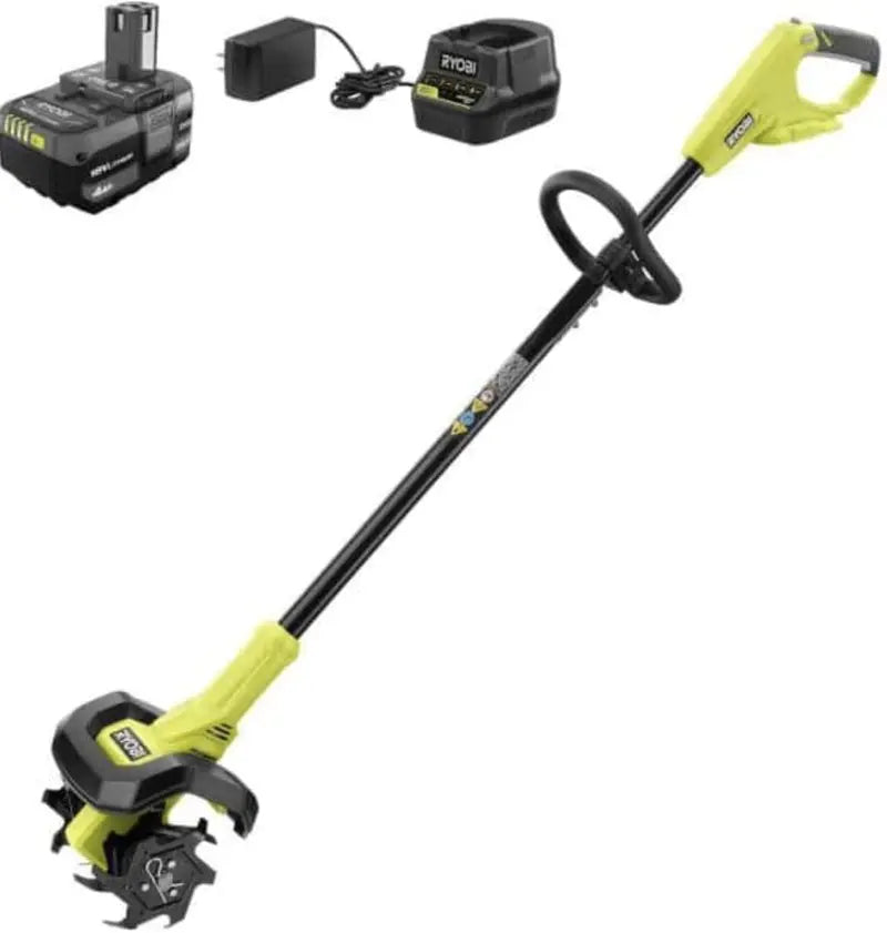 RYOBI 18V ONE+ Cordless Cultivator P2750VNM, Alloy Steel, Battery Powered, Electric, Lightweight, Durable Tines, 3-Year Warranty