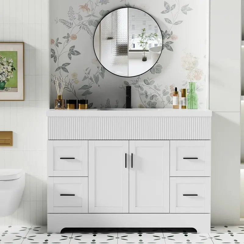 Wavy Line Bathroom Vanity Set  30″, 36″, 48″ Options with Pre-Installed Sink & Faucet