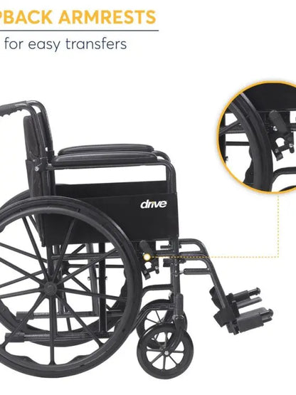Drive Medical Silver Sport 1 Lightweight Wheelchair  Full Arms & Swing-Away Removable Footrests