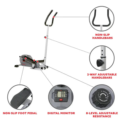 Sunny Health & Fitness Compact Magnetic Elliptical Trainer with Adjustable Handlebars, 8 Resistance Levels, SF-E3988