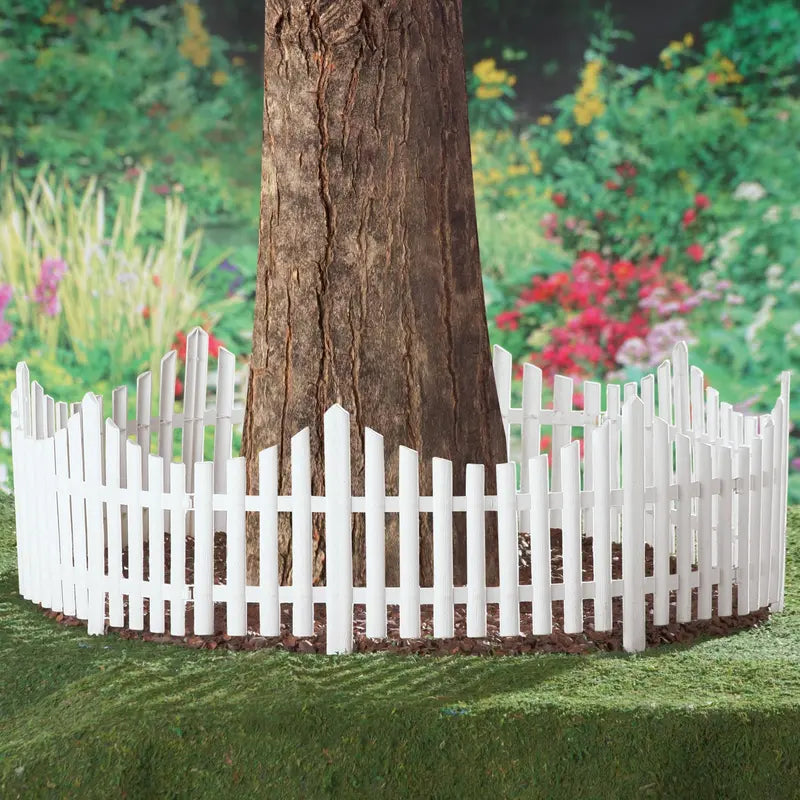 Collections Etc Flexible White Picket Fence Border for Garden, Landscape Edging, Pathways  4 Piece Set, White