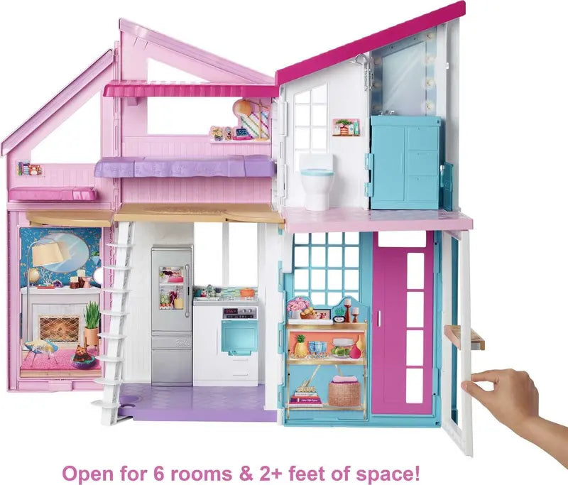 Barbie Malibu 2-Story Dollhouse, 6 Rooms & 25+ Accessories, Multicolor Playset