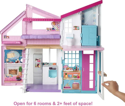 Barbie Malibu 2-Story Dollhouse, 6 Rooms & 25+ Accessories, Multicolor Playset