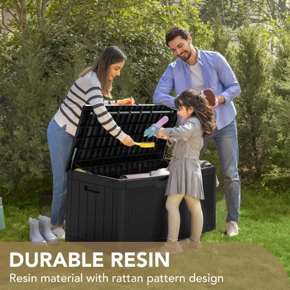 Devoko Waterproof 100 Gallon Resin Deck Box with Cushion, Outdoor Storage Bench for Patio & Garden