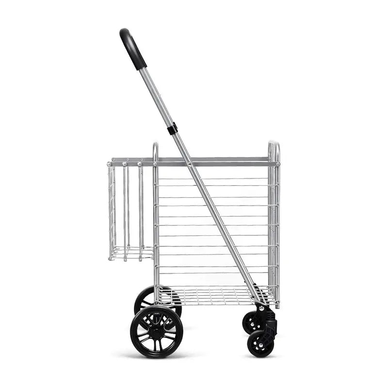 Heavy-Duty Folding Shopping Cart with Dual Baskets and 360° Swivel Wheels