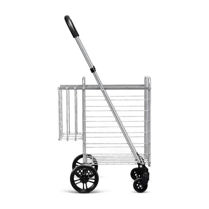 Heavy-Duty Folding Shopping Cart with Dual Baskets and 360° Swivel Wheels
